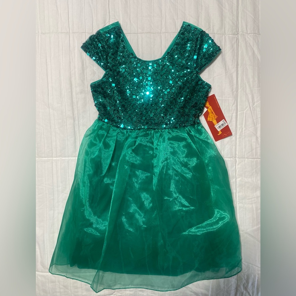 Girls sequin and tulle green dress